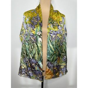 Van Gogh Inspired Silk Scarf Irises Floral Oblong Art to wear Lightweight